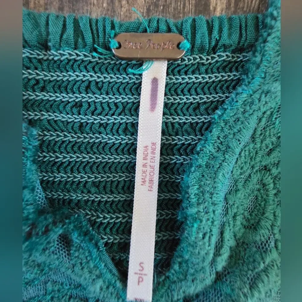 #498 Free People Teal Knit Top with Lace Detail